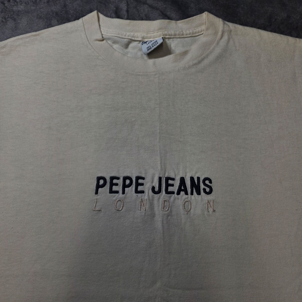 Vintage Pepe Jeans Shirt Mens Medium White London Logo Embroidered Tee Y2K